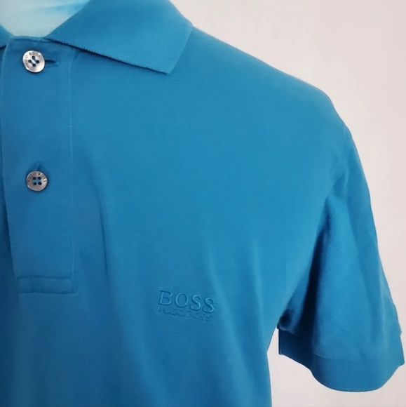 Hugo Boss FIRENZE Blue Polo Shirt Top shortsleeve pima Cotton M med Medium 38" - Picture 5 of 9